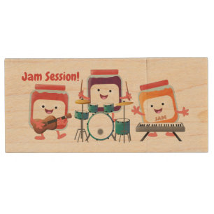 Cute jam session cartoon musician humour wood flash drive