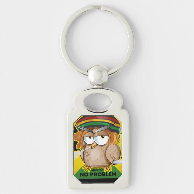 Cute Jamaica No Problem Funny Owl Smoking Keychain (Front)