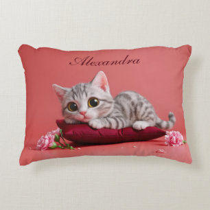 Cute January Cat with Carnations Accent Pillow