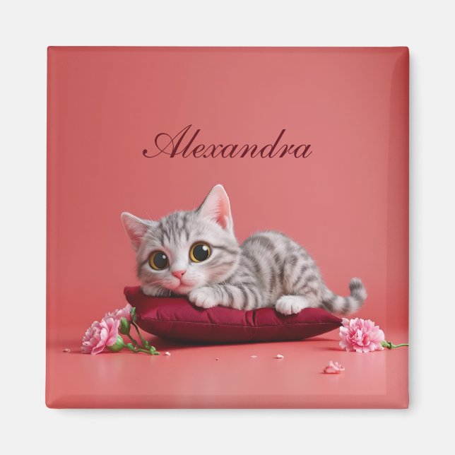 Cute January Cat with Carnations Magnet (Front)