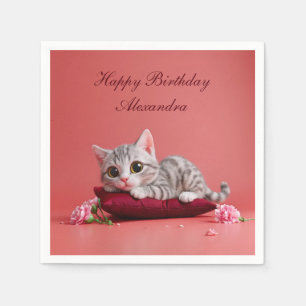 Cute January Cat with Carnations Napkins