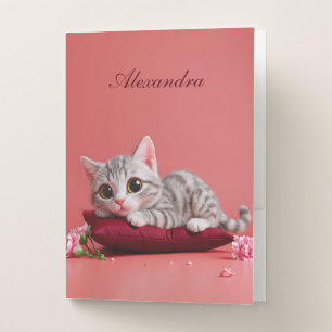 Cute January Cat with Carnations Pocket Folder