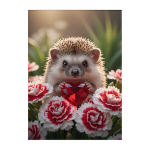 Cute January Hedgehog with Garnet Heart Acrylic Print