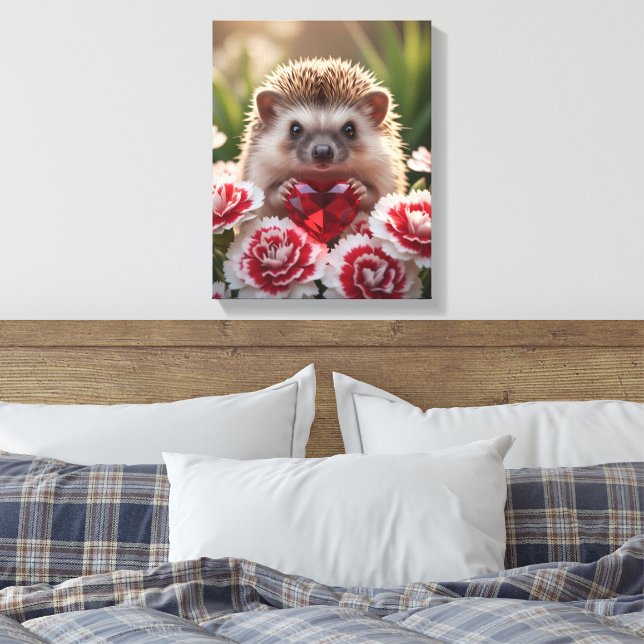 Cute January Hedgehog with Garnet Heart Canvas Print (Insitu(Bedroom))