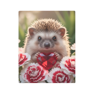 Cute January Hedgehog with Garnet Heart Metal Print