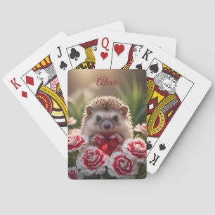 Cute January Hedgehog with Garnet Heart Poker Cards