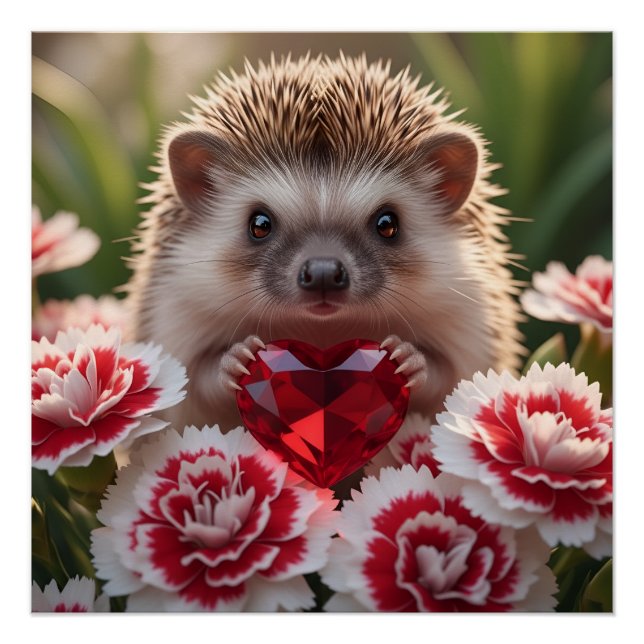 Cute January Hedgehog with Garnet Heart Poster (Front)
