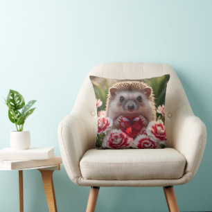 Cute January Hedgehog with Garnet Heart Throw Pillow