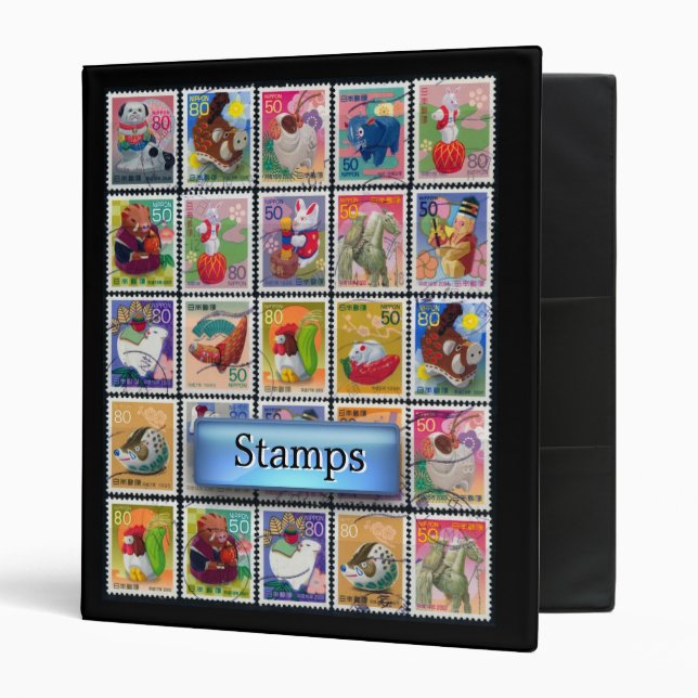 Cute Japan Year of Animal Stamp Pattern Binder (Front/Inside)