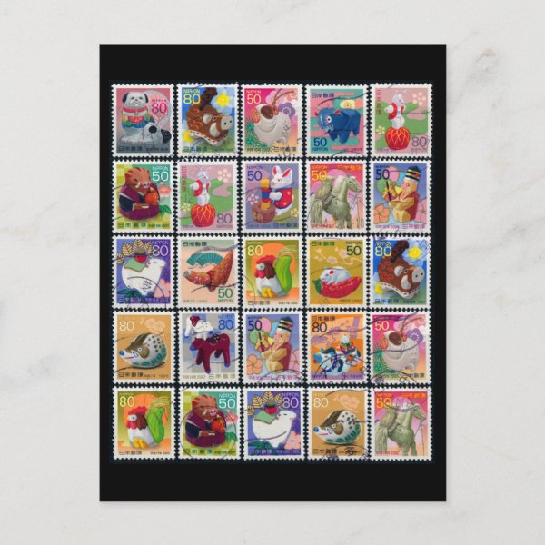 Cute Japan Year of Animal Stamp Pattern Postcard