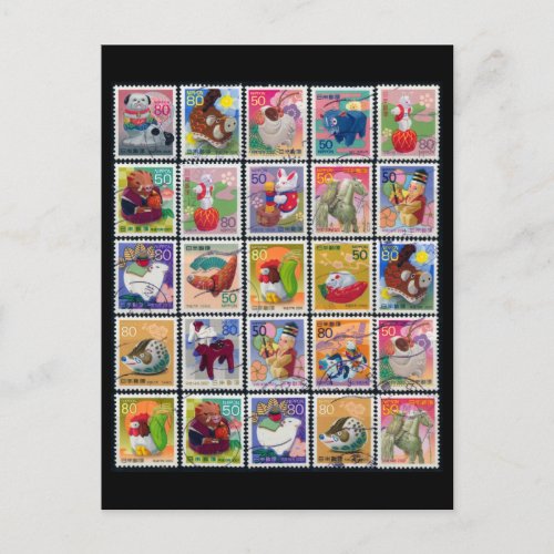 Cute Japan Year of Animal Stamp Pattern Postcard