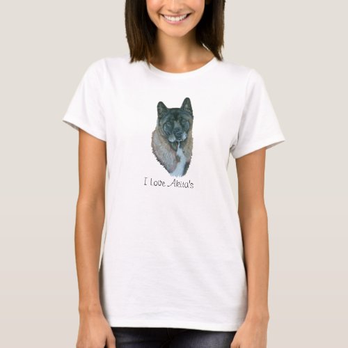 cute japanese akita dog portrait realist art T_Shirt