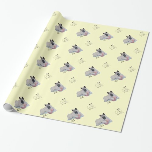 Cute Japanese akita with pink teddy bear art Wrapping Paper