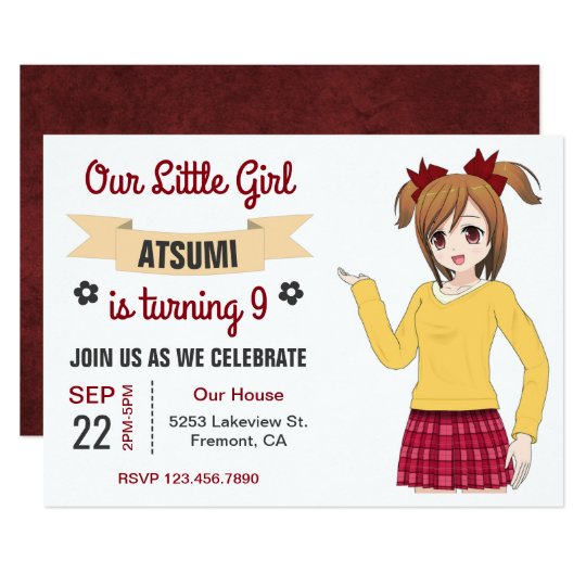 Cute Japanese Anime Girl Birthday Party Invitation