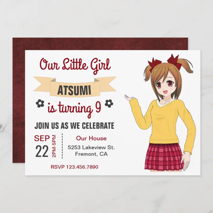 Cute Japanese Anime Girl Birthday Party Invitation | Zazzle