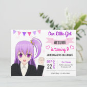 Cute Japanese Anime Girl Birthday Party Invitation (Standing Front)