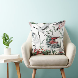 cute Japanese bird tiled pattern Throw Pillow