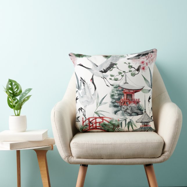 cute Japanese bird tiled pattern Throw Pillow (Chair)