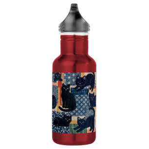 Cute Japanese Black Cats Patchwork Stainless Steel Water Bottle