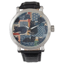Cute Japanese Black Cats Patchwork watch