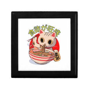 Cute Japanese Cat Eating Noodles with Chopsticks Gift Box