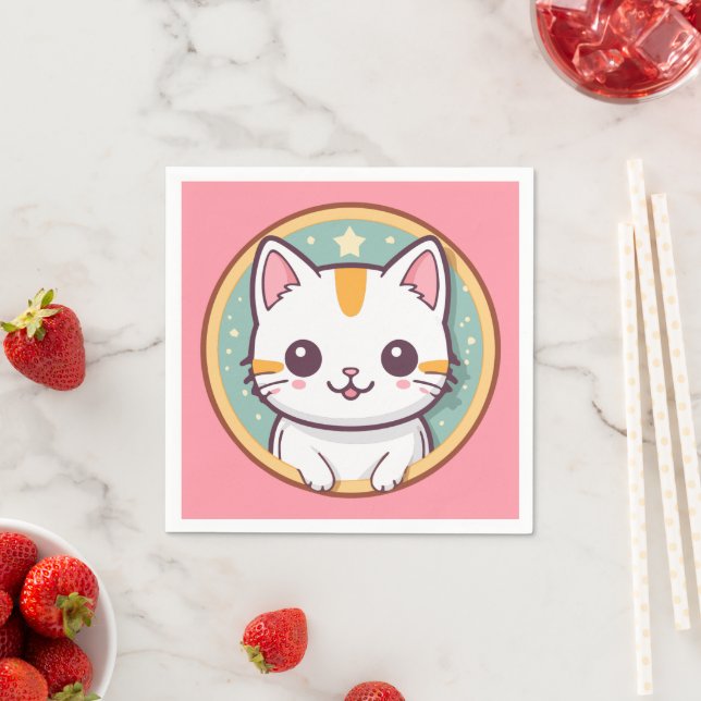 Cute Japanese Cat Kawaii Kitten Napkins (Insitu)