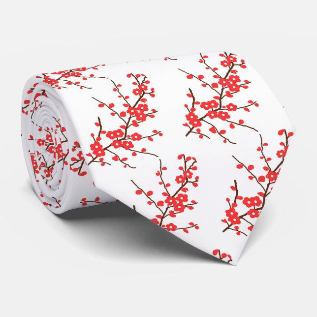 cute Japanese cherry blossoms tiled pattern Neck Tie (Rolled)
