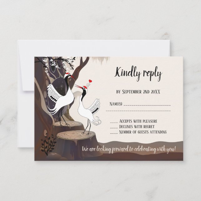 Cute Japanese Cranes RSVP Card (Front)