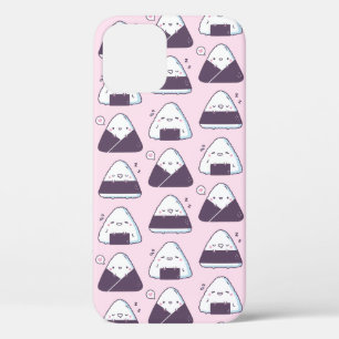 Cute Japanese Food Onigiri Doodles Pattern Pink iPhone 12 Case
