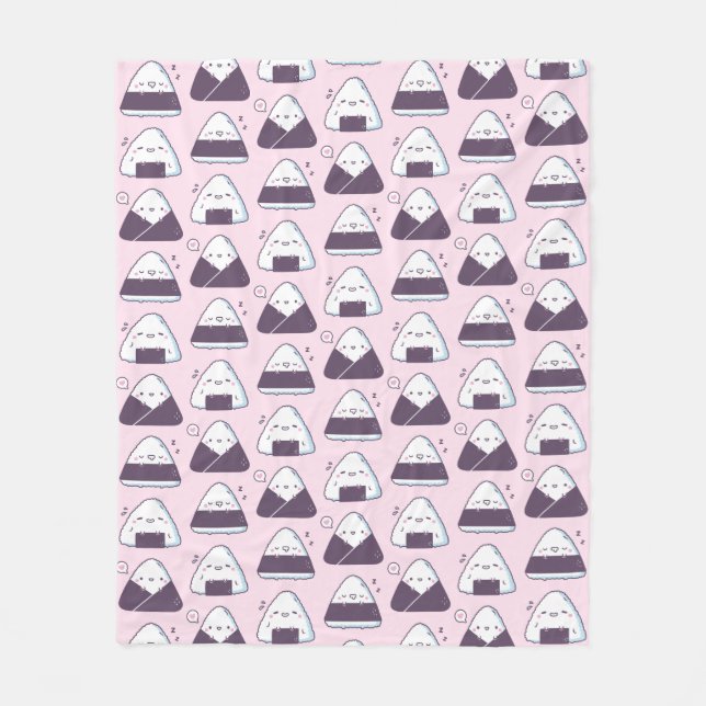 Cute Japanese Food Onigiri Rice Balls Pattern Fleece Blanket (Front)