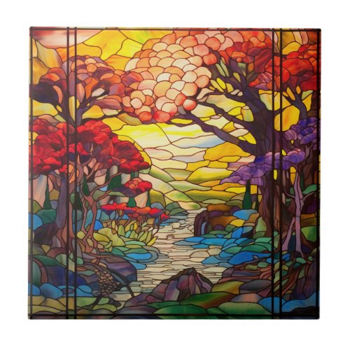 cute Japanese Garden faux stained glass  Ceramic Tile