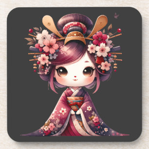 Cute Japanese Geisha Beverage Coaster