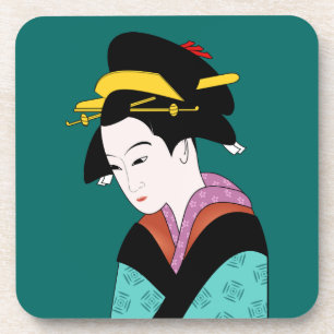 Cute Japanese Geisha Beverage Coaster