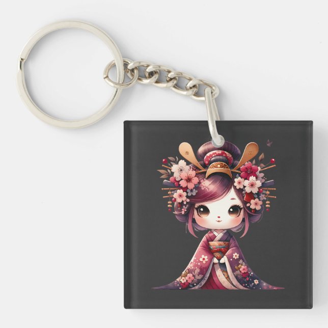 Cute Japanese Geisha Keychain (Front)