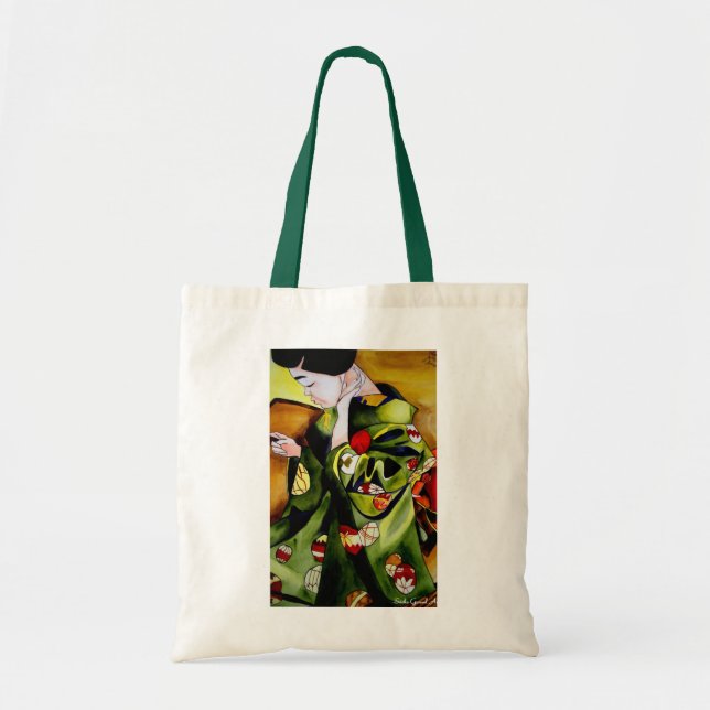 Cute Japanese Geisha original watercolor art Tote Bag (Front)