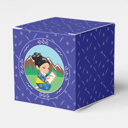 Cute Japanese Girl Painting Landscape Blue Favor Boxes