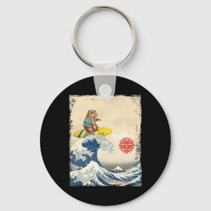 Cute Japanese Great Wave Kanagawa Surfing Capyra _ Keychain