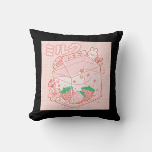 Cute Japanese Kawaii Anime Aesthetic Pink Strawber Throw Pillow