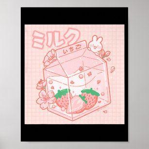Cute Japanese Kawaii Anime Esthetic Pink Strawber Poster