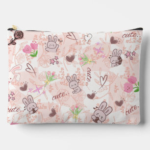 Cute Japanese Kawaii Bunny and Pink Gingham Checke Accessory Pouch