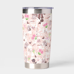 Cute Japanese Kawaii Bunny and Pink Gingham Checke Insulated Tumbler