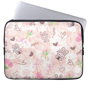 Cute Japanese Kawaii Bunny and Pink Gingham Checke Laptop Sleeve