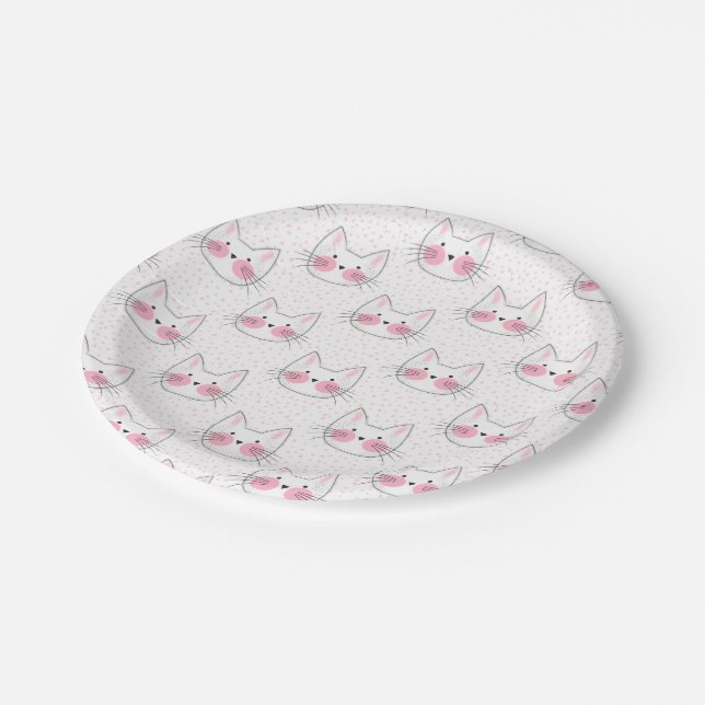 Cute Japanese Kawaii Kitty Cats Paper Plates (Angled)