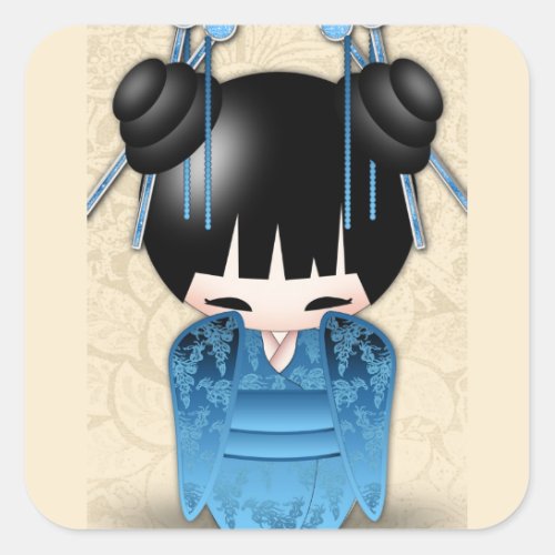 Cute Japanese Kokeshi Doll Square Sticker