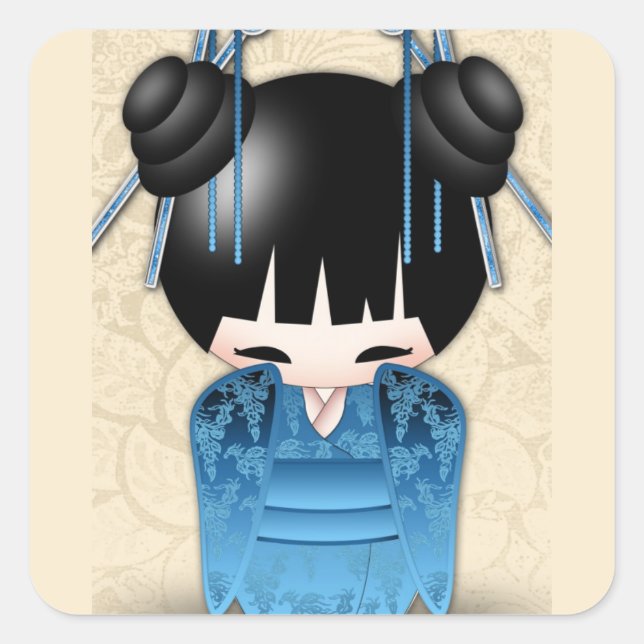 Cute Japanese Kokeshi Doll Square Sticker (Front)