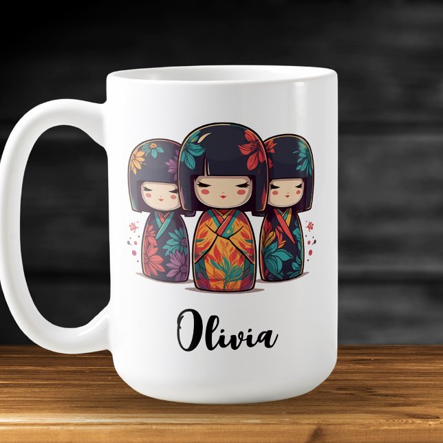Cute Japanese Kokeshi Dolls Coffee Mug (Creator Uploaded)