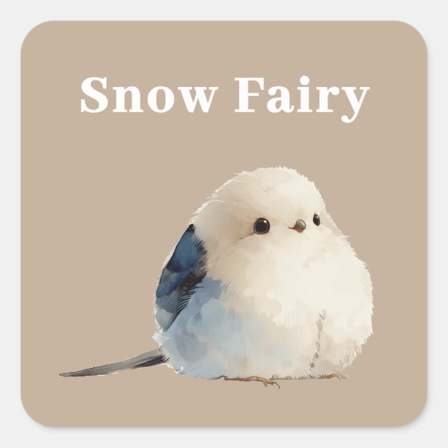 Cute Japanese Long-Tailed Tit Snow Fairy  Square Sticker (Front)