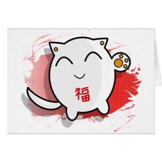 cute Japanese lucky cat design white/red Cards