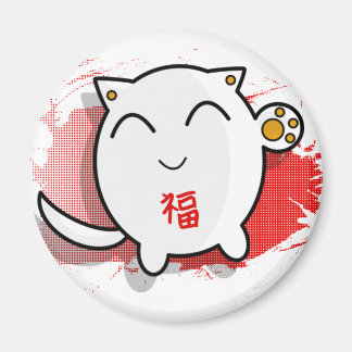 cute Japanese lucky cat design white/red Magnet