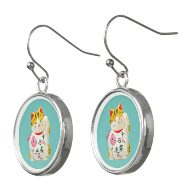 Cute Japanese Lucky Cats Earrings (Angled)